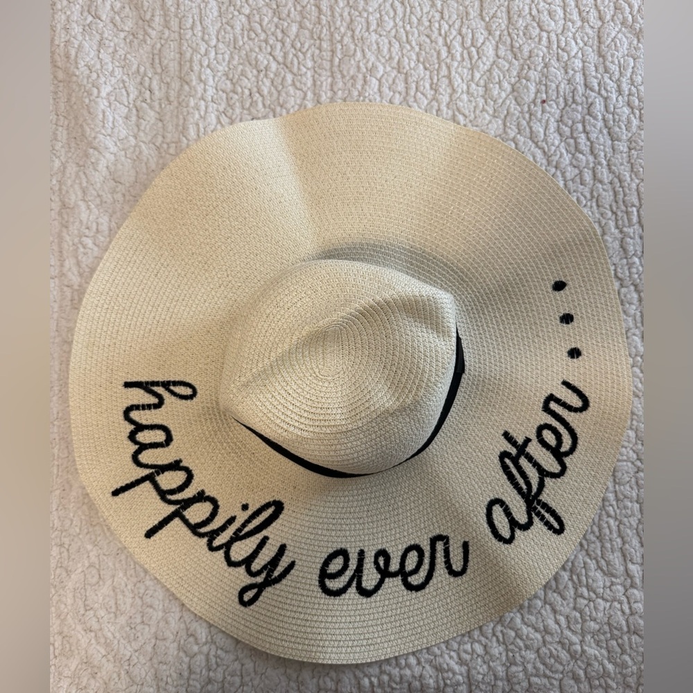 Cream Sun Hat with happily ever after